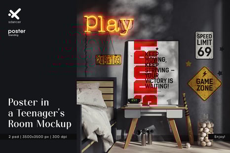 Poster in a Teenager's Room Mockup - Product Mockups