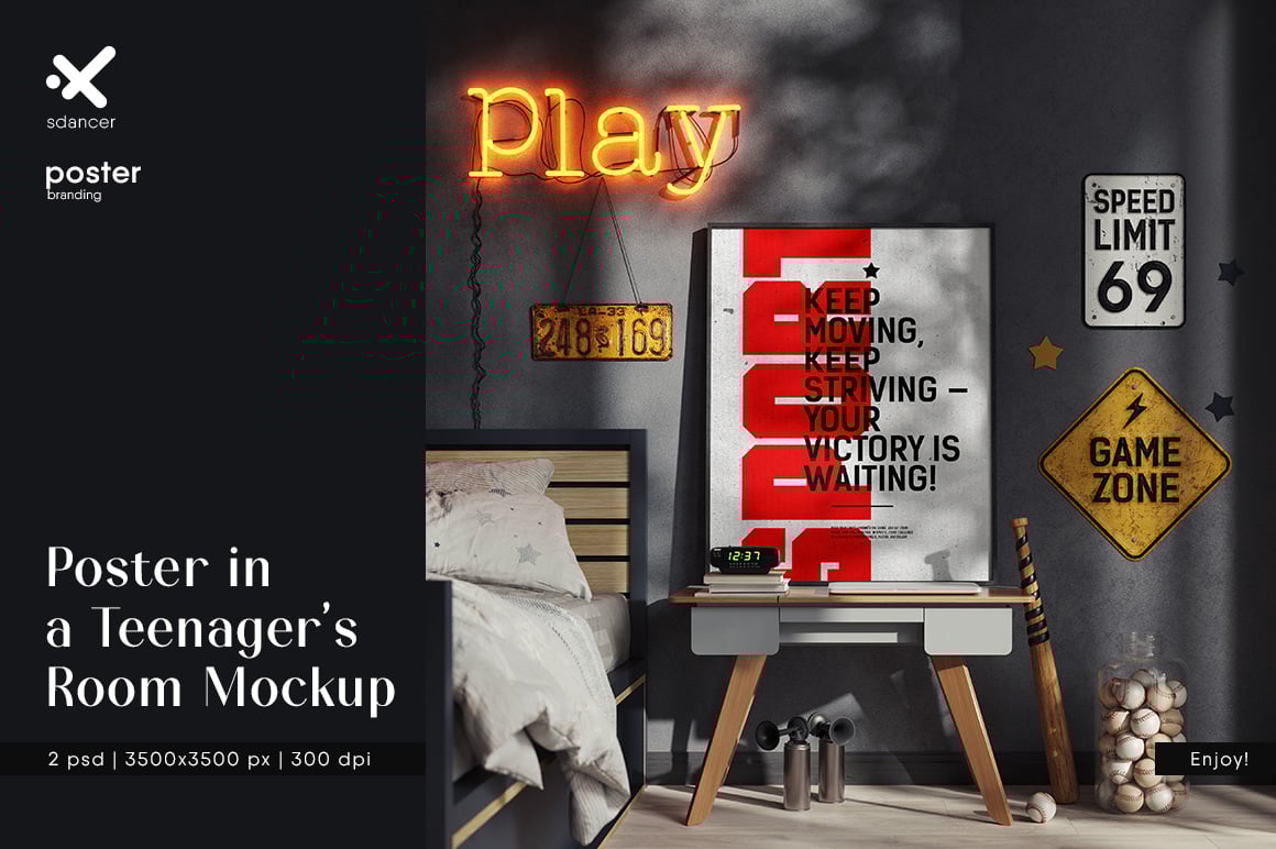 Poster in a Teenager&#039;s Room Mockup
