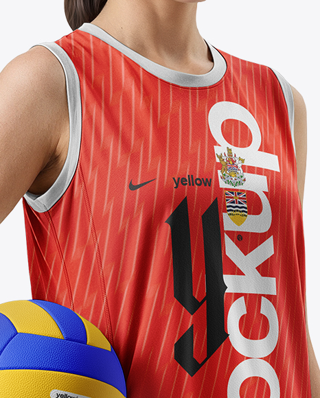 A Woman Wearing a Full Volleyball Kit with Ball Mockup