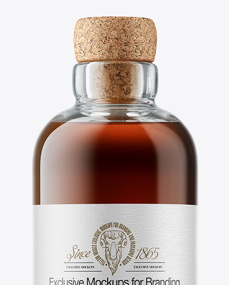 Black Rum Bottle with Cork Mockup