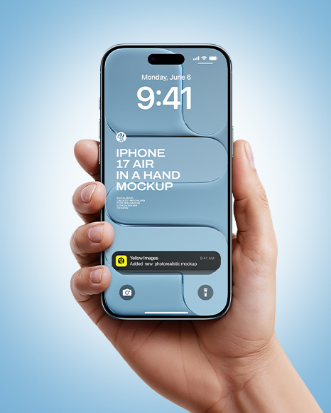 iPhone 17 Air Sky Blue in a Hand Mockup