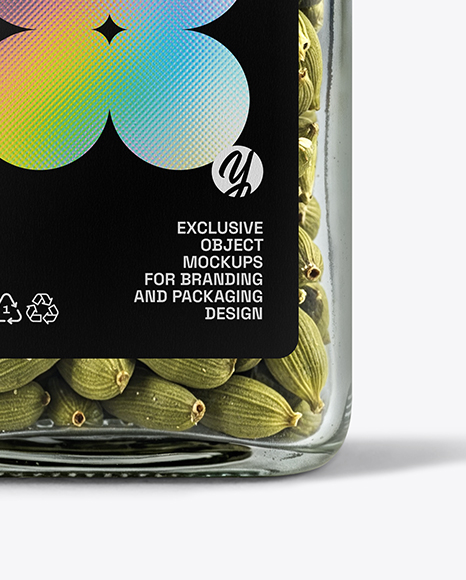 Square Glass Jar with Cardamom Pods Mockup