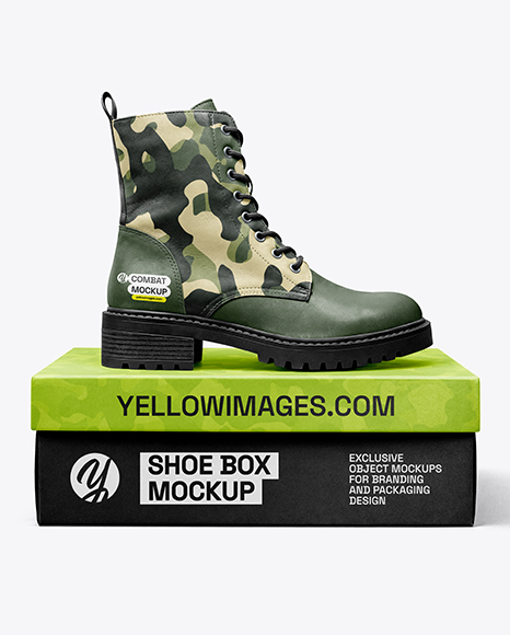 Women's Combat Boot on Shoe Box Mockup - Apparel mockups