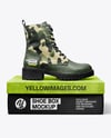 Women's Combat Boot on Shoe Box Mockup