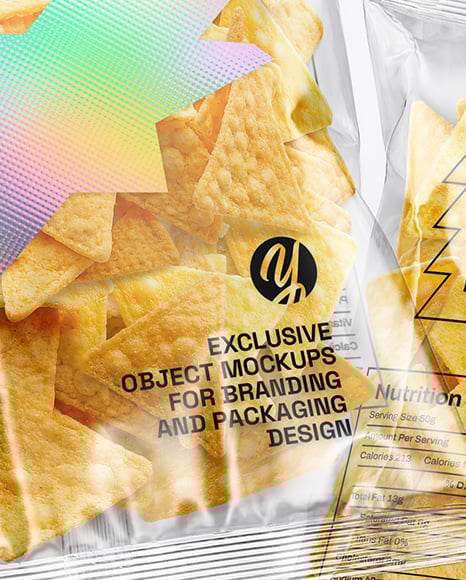 Clear Plastic Snack Bags with Corn Chips Mockup