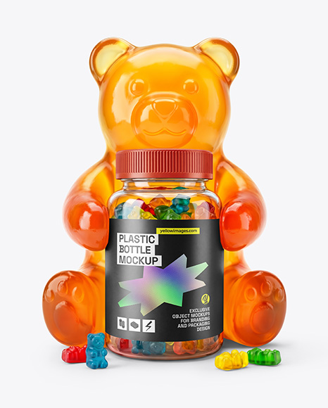 5 LB Gummies Bear with Plastic Bottle Mockup