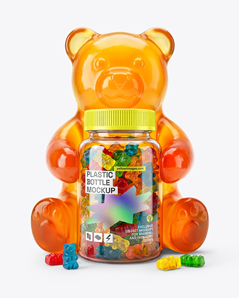 5 LB Gummies Bear with Plastic Bottle Mockup