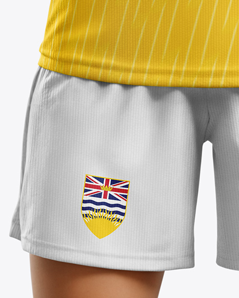 Woman Wearing Soccer V-Neck Jersey and Shorts Mockup