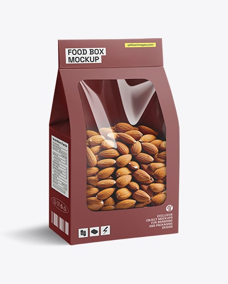 Paper Bag With Almond Nuts Mockup - Cylindrical box mockup