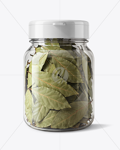 Plastic Jar with Bay Leaves Mockup