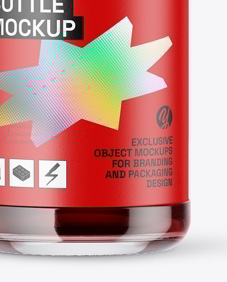 Clear Glass Bottle with Red Juice Mockup