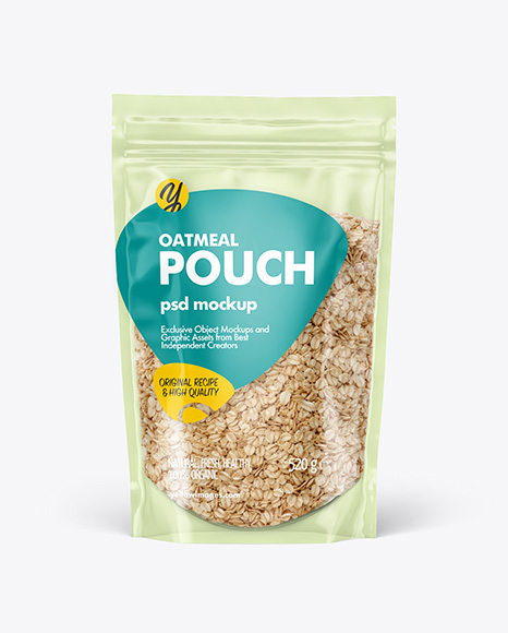 Clear Stand-Up Pouch w/ Oatmeal Mockup