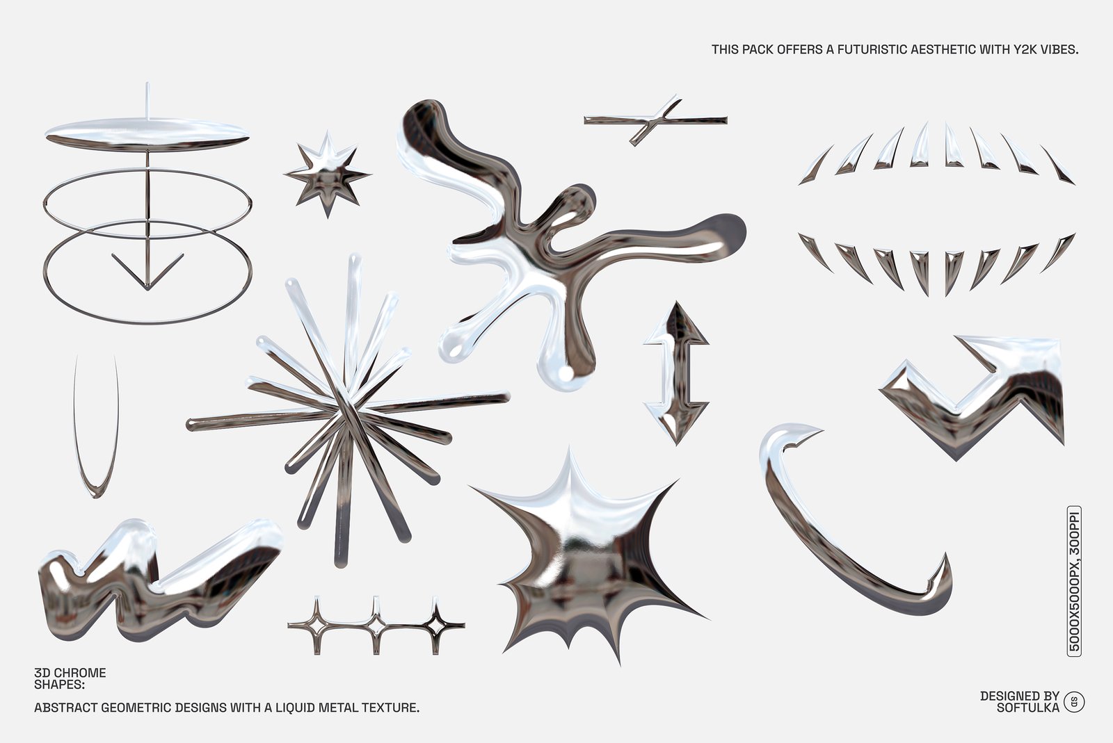 300+ Abstract Chrome Shapes Pack