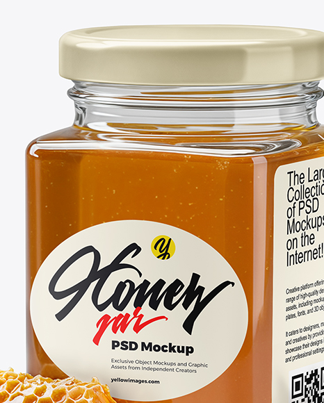 Square Clear Glass Jar with Clover Honey Mockup