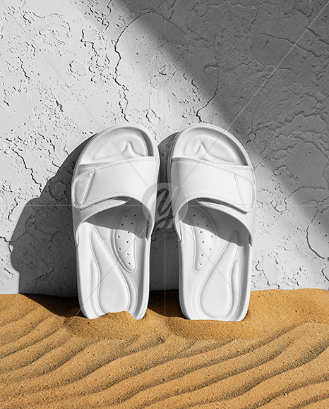 Slide Sandals Next to The Wall Mockup