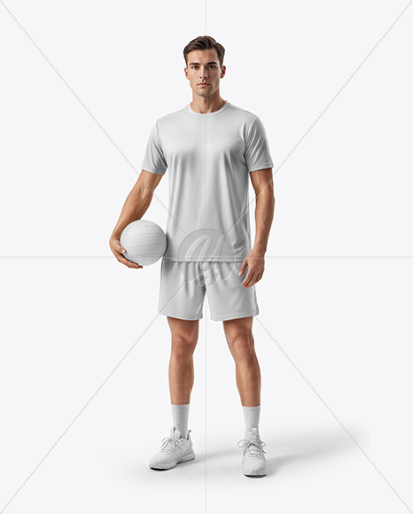 Man Wearing Full Volleyball Kit with Ball Mockup