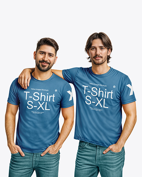 Two Young Men Wearing T-shirts and Jeans Mockup - T shirt sweatshirt hoodie mockup set