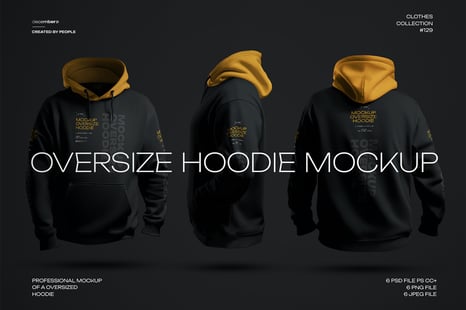 6 Mockups Oversize Hoodie in 3D Style. Dark Light. vol.02 - Apparel Mockups