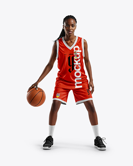 Female Basketball Player Wearing a V-Neck Jersey and Shorts Mockup - Crew neck sweater mockup