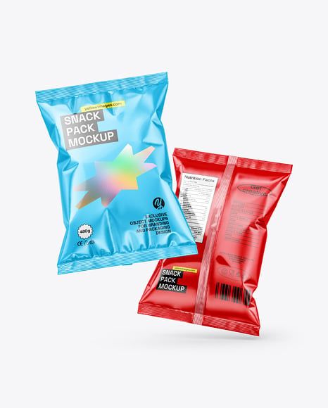 Glossy Snack Bags Mockup - Mockups