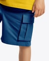 Boy Wearing T-Shirt and Cargo Shorts with Skateboard Mockup