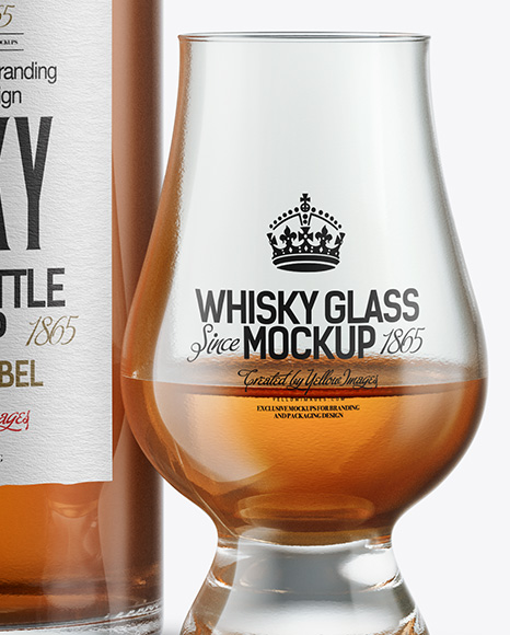 Whiskey Bottle With Glass Mockup