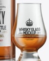 Whiskey Bottle With Glass Mockup