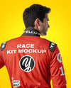 Man Wearing Racing Kit with Helmet Mockup