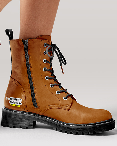Combat Boots on Women's Legs with Dress Mockup