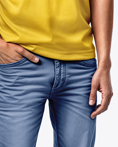 Man Wearing Polo Shirt and Jeans Mockup