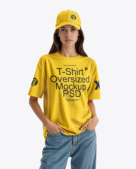 Young Woman Wearing T-Shirt and Baseball Cap Mockup - Female+T+Shirt+Mockup+Psd+Tshirt+Mockup+Shirt+Mockup+Cool+T+Shirts
