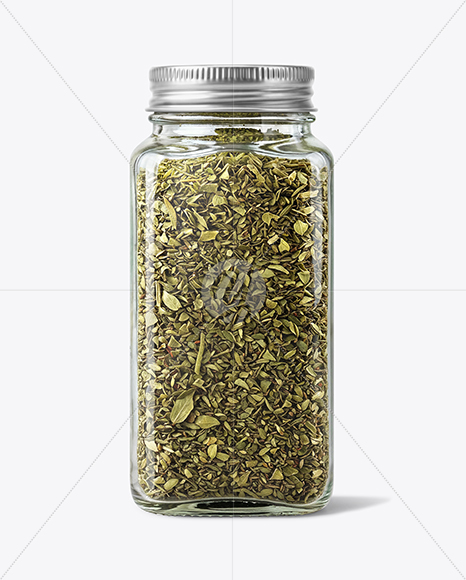 Square Glass Jar with Dried Tarragon Mockup