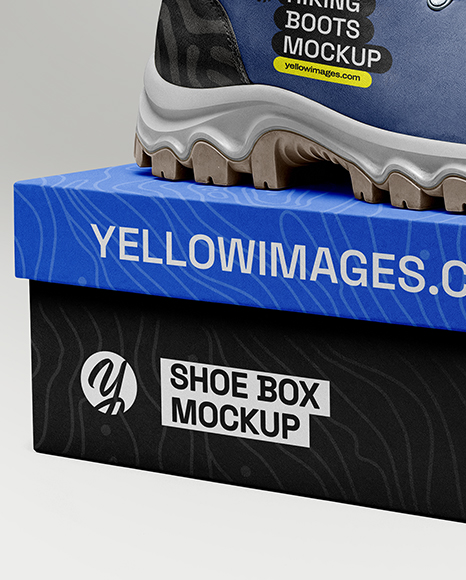 Pair of Hiking Boots on Shoe Box Mockup