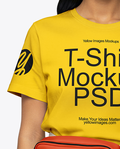 Woman Wearing T-Shirt with Fanny Pack Mockup