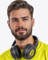 Cyberathlete Wearing T-Shirt and Headphones Mockup