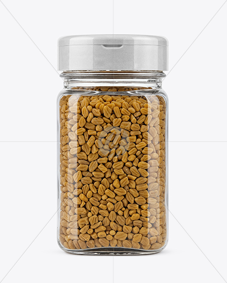 Square Plastic Jar with Fenugreek Seeds Mockup