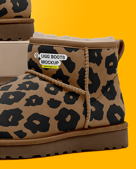 Pair of Women's UGG Boots with Shoe Box Mockup