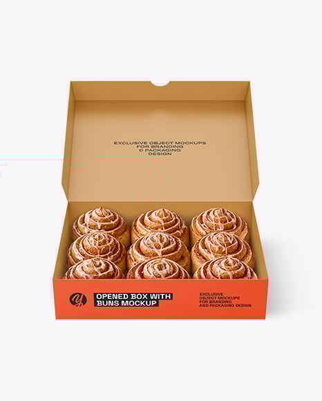 Opened Box with Cinnamon Buns Mockup - Dessert box mockup