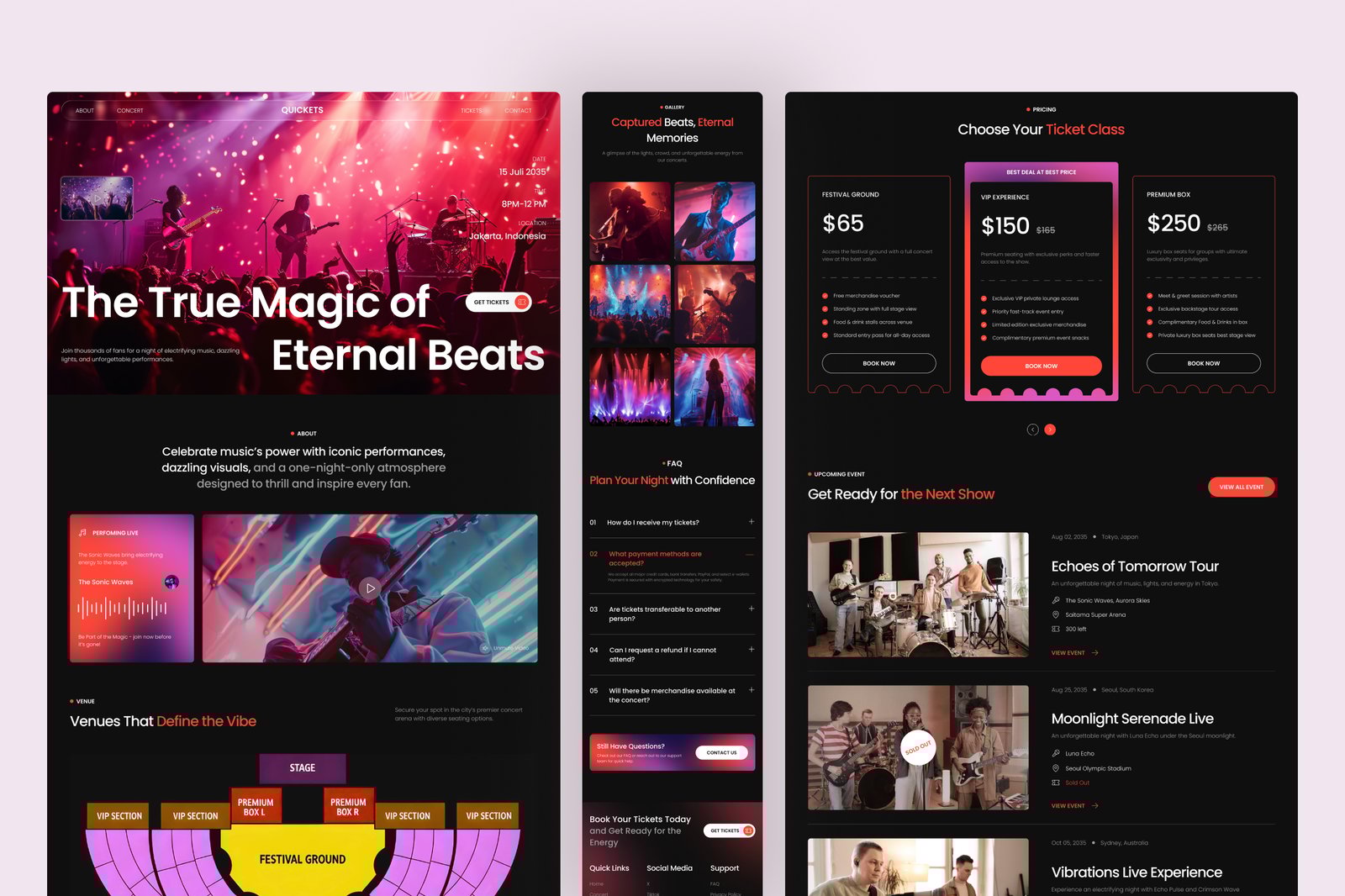 Quickets – Concert Ticketing Website UI Figma Template
