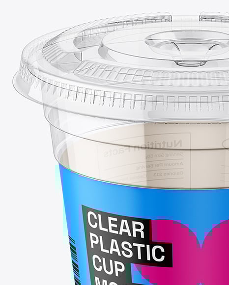 Clear Plastic Dessert Cup with Fork Mockup
