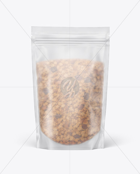Frosted Stand-Up Pouch w/ Granola Mockup