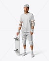 Skater in Protective Gear with Skateboard Mockup