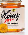 Hexagonal Glass Jar with Wildflower Honey Mockup