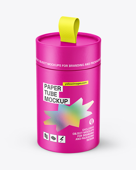 Matte Paper Tube with Pull Tab Mockup - Cylindrical box mockup