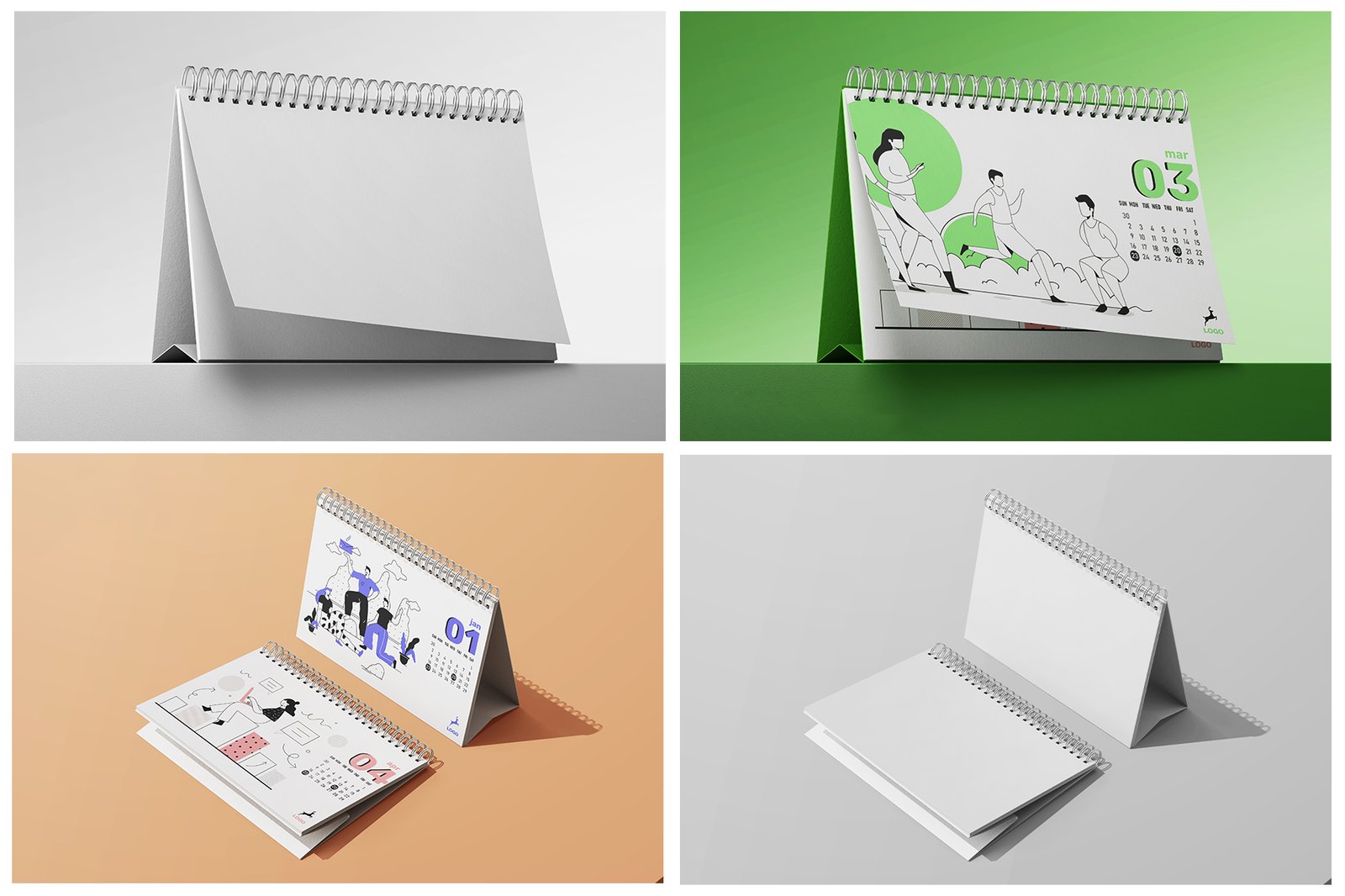 A5 Horizontal Desk Calendar PSD Mockup Set