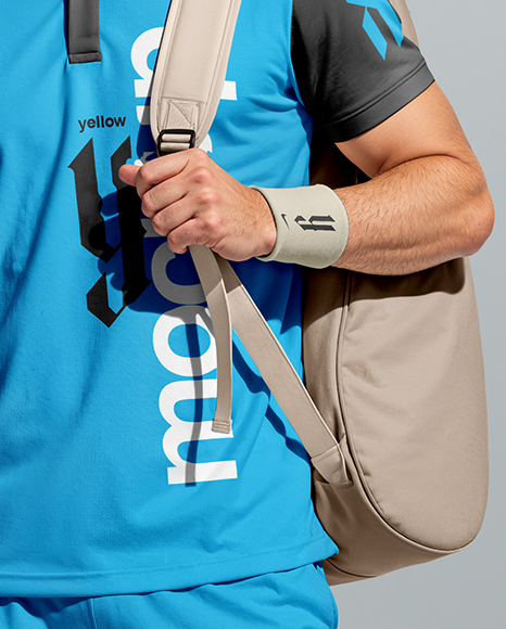 Man Wearing Tennis Uniform and Tennis Bag Mockup