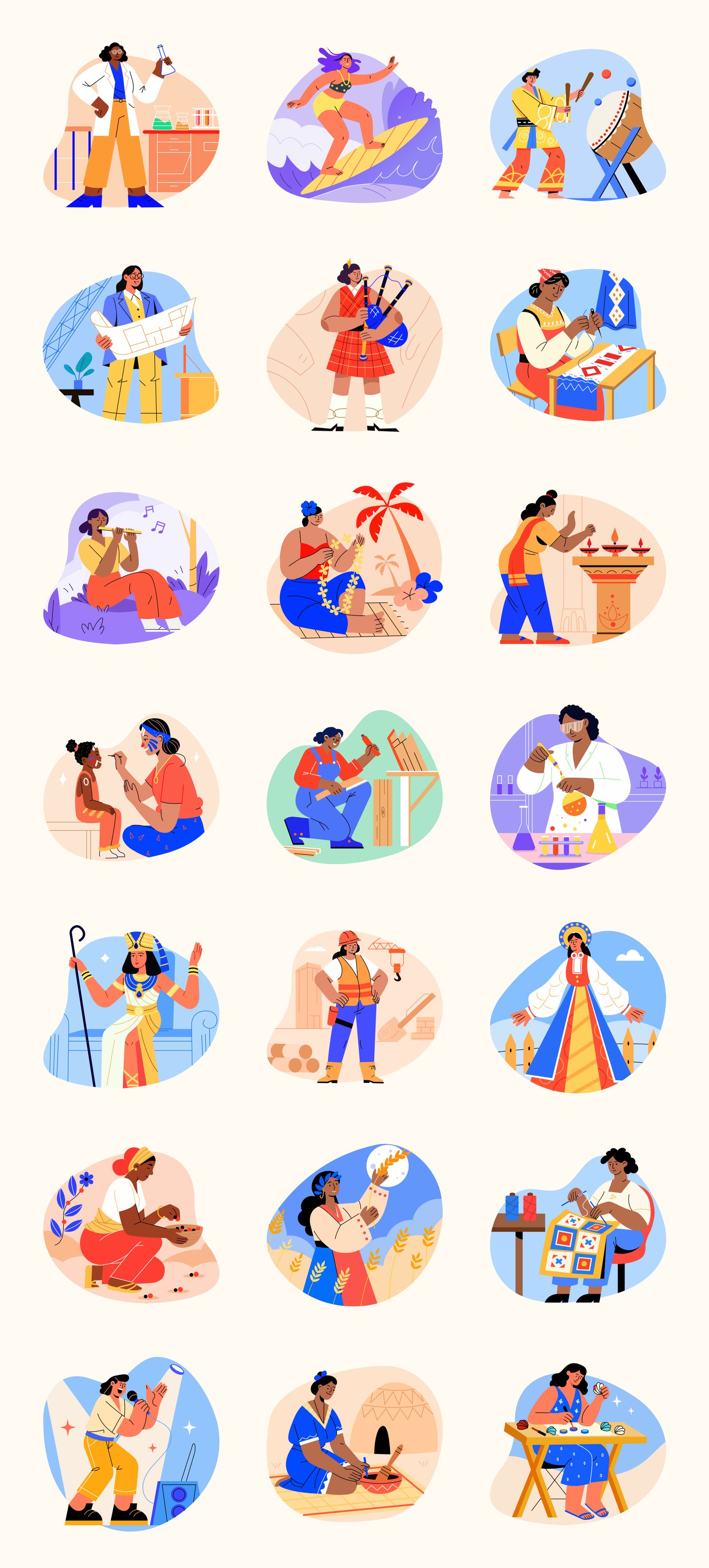 women ethnicities flat icons