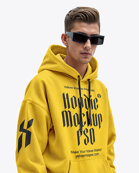 Young Man Wearing Oversize Hoodie and Shorts Mockup