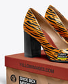 Block Heel Pumps with Shoe Box Mockup