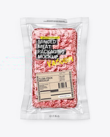 Clear Plastic Flow-Pack with Minced Meat Mockup